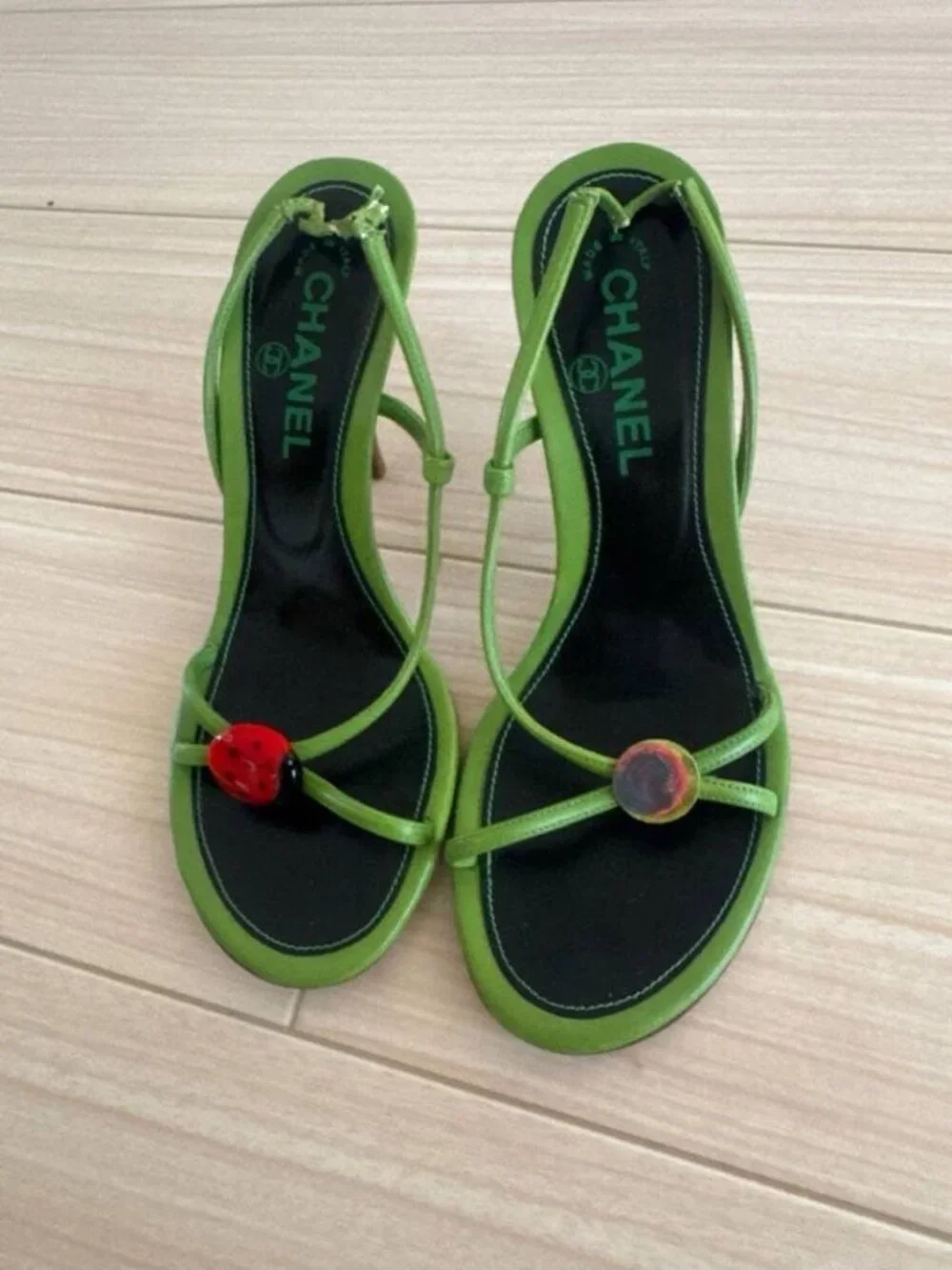 Chanel Ladybug Sandals Green Vintage